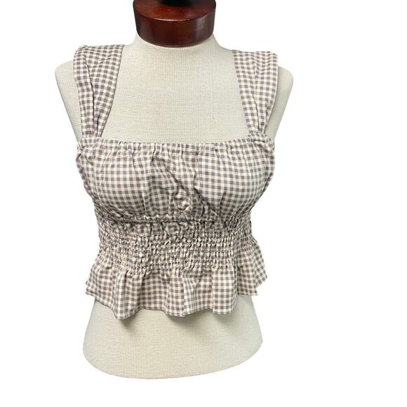 We Wore What NEW Smocked Top Sizes Medium Micro Gingham Cap Sleeve - Picture 1 of 4